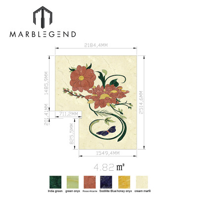 Custom flower pattern square design inlay marble stone waterjet for floor decoration