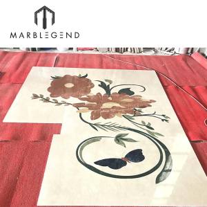 Custom flower pattern square design inlay marble stone waterjet for floor decoration