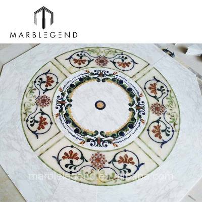 Custom unique design octagonal white marble waterjet tile for hallway foyer floor