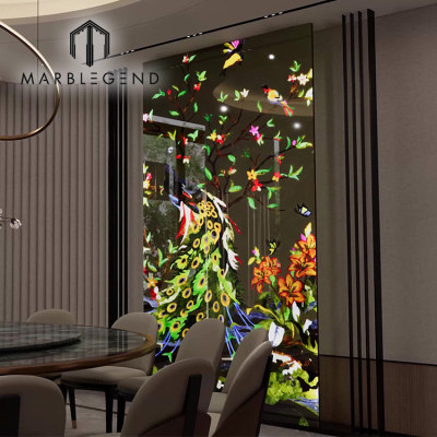 custom backlit peacock marble water jet medallion for luxury decoration