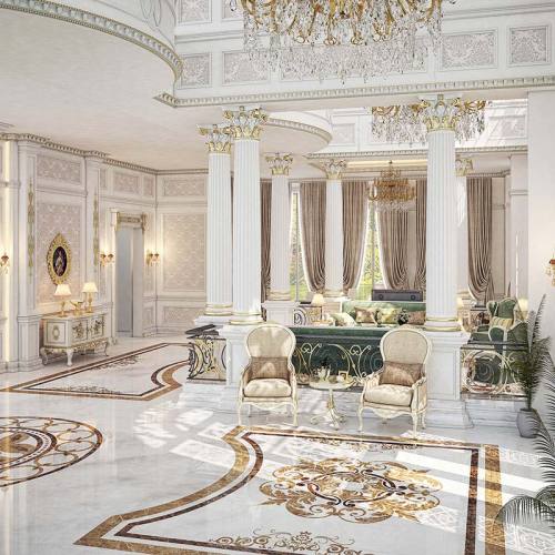 custom water jet marble medallion flooring for luxury villa