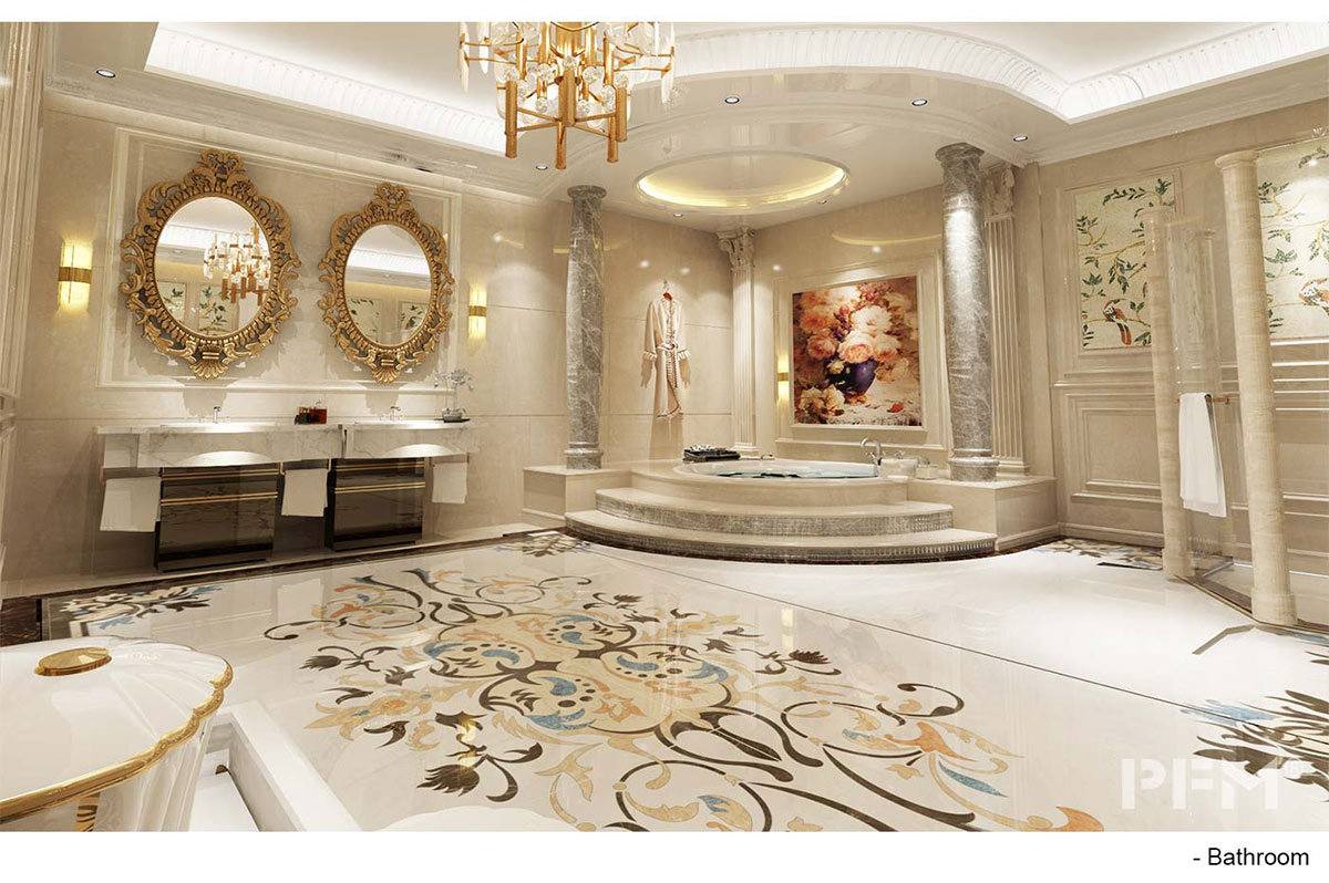 luxury bathroom marble inlay floor