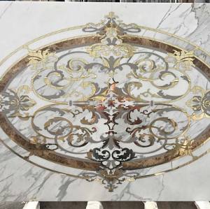 custom water jet marble medallion inlay metal flooring for luxury villa