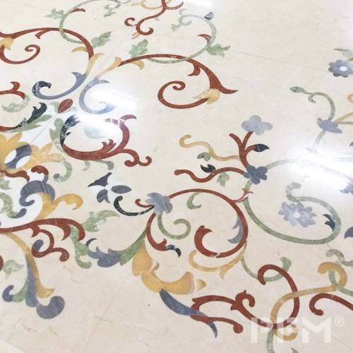PFM design flower water jet beige marble medallion patern background wall marble inlay flooring