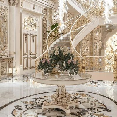 PFM custom antique style marble inlay flooring for interior villa