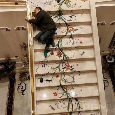 villa interior design water jet marble medallion flooring