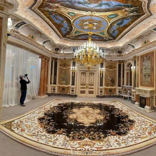 custom interior water jet black marble medallion flooring design for villa