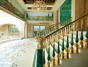 Malachite gemstone brass railing brass handrail with green peacock stone 