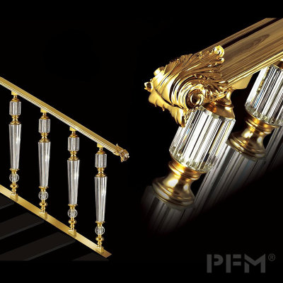 Royal style gold and crystal brass railing for staircase decoration