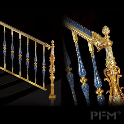 luxury brass railing with blue natural stone for villa