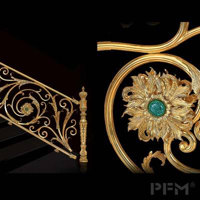 Custom stair brass banister with luxury stone for villa