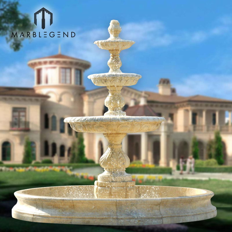 Factory price classic style hand carving four tier marble outdoor garden water fountain for villa