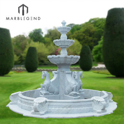 Custom Roma outdoor water marble fountain with horse factory price carving marble garden water fountain manufacturers