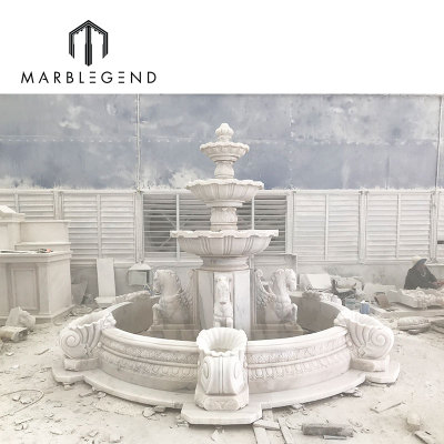 Custom Roma outdoor water marble fountain with horse factory price carving marble garden water fountain manufacturers