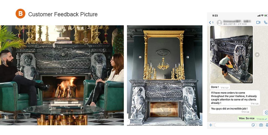 Lion Nero Margiua Black Marble Fireplace