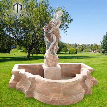 Hot sale garden pond fountain statue with spoon China Sunset Red Marble lady statue water fountain for home