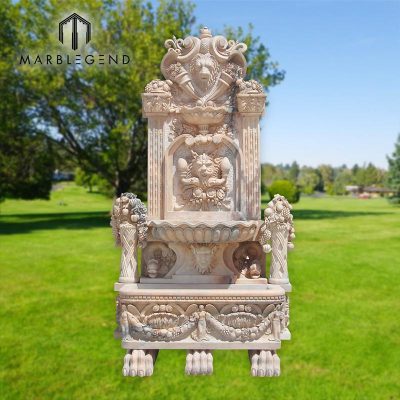 top rated China Marble hand carving lion garden water fountain sunset marble lions head wall fountain