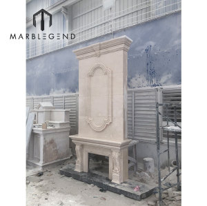 China factory double marble fireplace price antique beige marble fireplace mantel