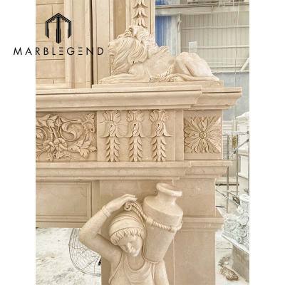hand carved classic double fireplace beige marble fireplace mantel for indoor decor