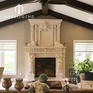 hand carved classic double fireplace beige marble fireplace mantel for indoor decor