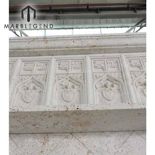 indoor decoratived hand carved classic double travertine marble fireplace mantel