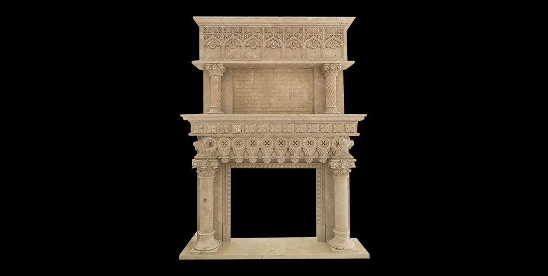 classic double travertine marble fireplace mantel 