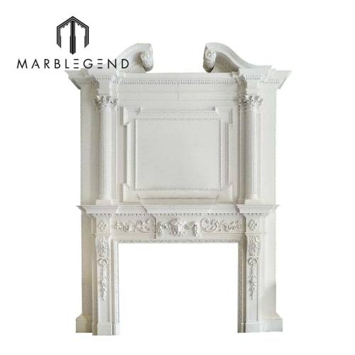 villa deocr hand carved large double white marble fireplace surround for indoor