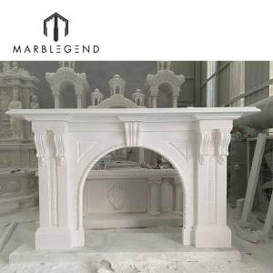 PFM custom free-standing modern white marble fireplace mantel for villa decor