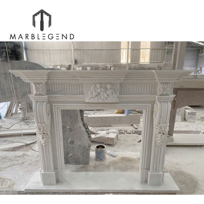 China marble fireplace manufacturer custom indoor statue white marble fireplace mantel