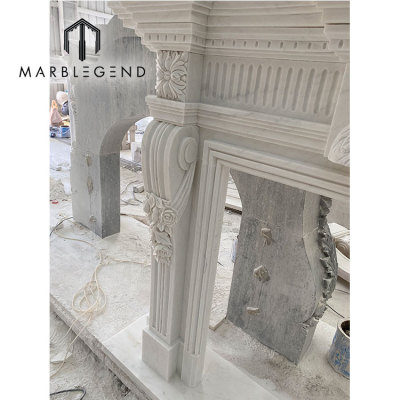 China marble fireplace manufacturer custom indoor statue white marble fireplace mantel