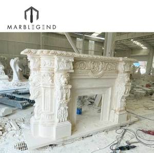 PFM custom indoor neoclassical statuary white marble fireplace mantel