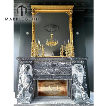 marble fireplace manufacturer custom indoor neoclassical lions statue black marble fireplace mantel