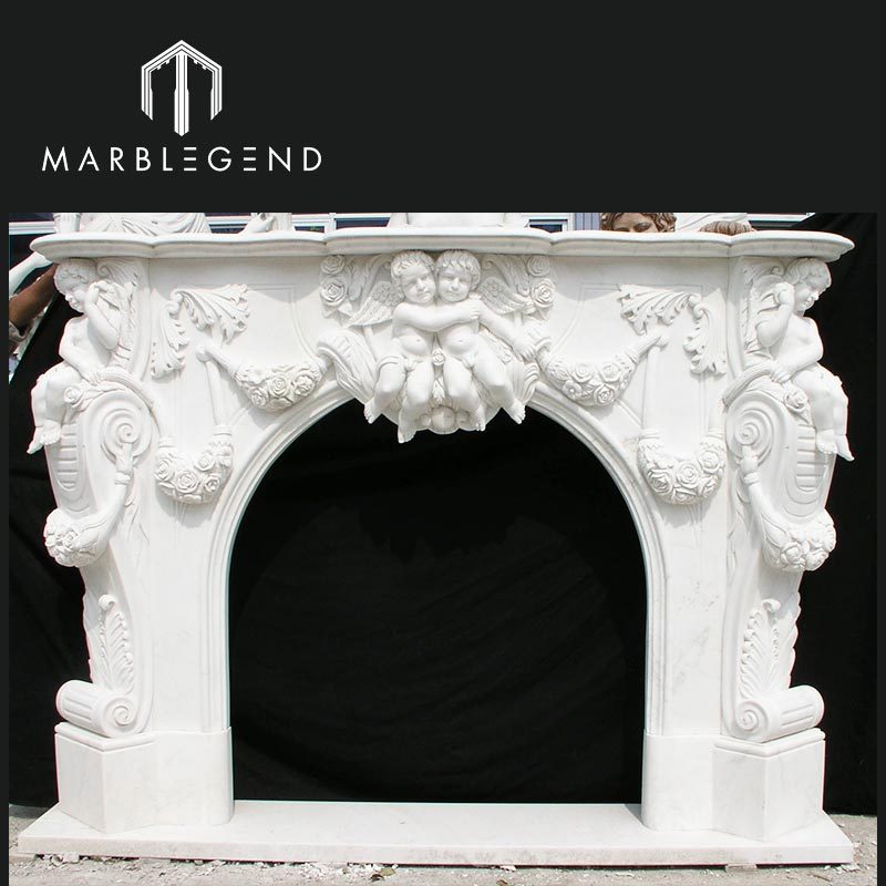 hand carving antique angel statue white marble fireplace mantel for ...