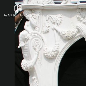 hand carving antique angel statue white marble fireplace mantel for villa decor