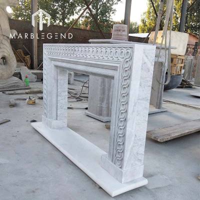 indoor decoratived modern carrara white marble fireplace mantel for villa decor
