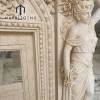 Hand carved classic louis statue beige marble fireplace mantel for villa decor