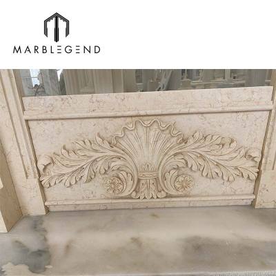 Hand carved classic louis statue beige marble fireplace mantel for villa decor