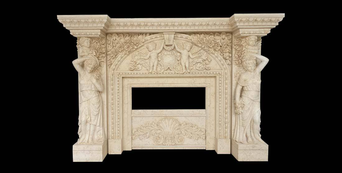  beige marble fireplace mantel 