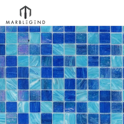 12mm bule ice iridescent glass mosaic pool tiles China bathroom shower 2 x 2 glass mosaic tile Supplier
