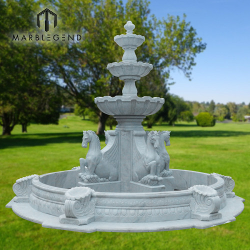 Hand Carved Horse Statue Outdoor Garden Stone Marble Fountain