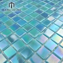 blue iridescent pool mosaic tile custom glass mosaic bathroom kitchen backsplash spa tile price
