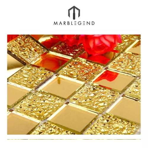 gold mirror glass mosaic living room wall tile for luxury villa decor