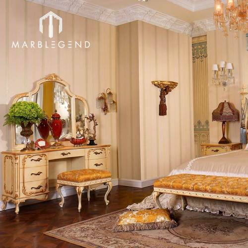 Manufacture price villa decor royal furniture king bedroom sets yellow style solid wooden livingroom furniture set