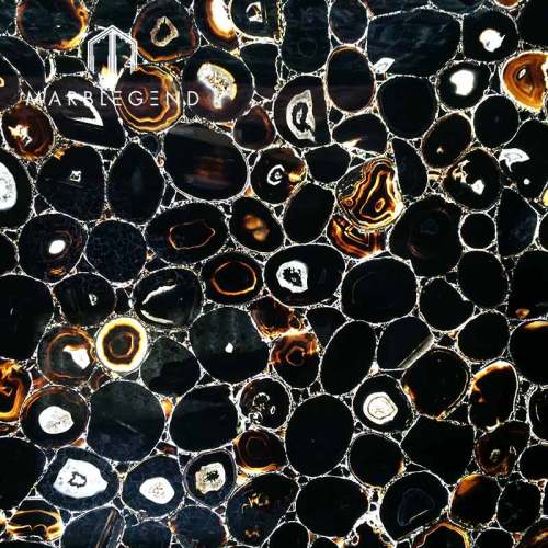 Backlit Natural Black Agate Slabs Countertop Natural Stone Agate Tiles Wall Villa Decor