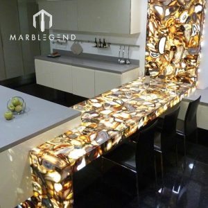 Translucent grey agate stone slab indoor backlit countertop villa interior decor