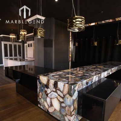 Translucent grey agate stone slab indoor backlit countertop villa interior decor