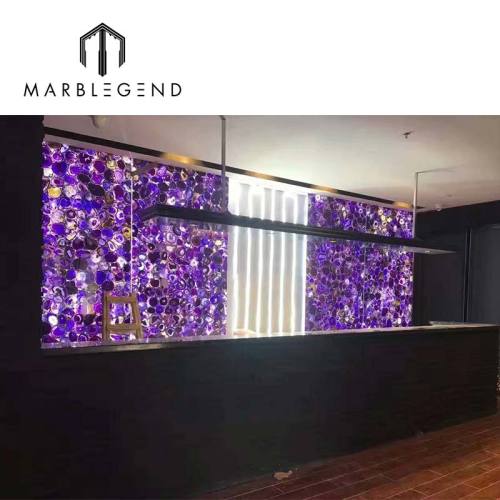 luxury villa indoor decor purple agate stone slab translucent countertop