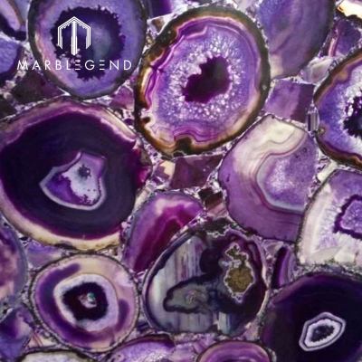 luxury villa indoor decor purple agate stone slab translucent countertop