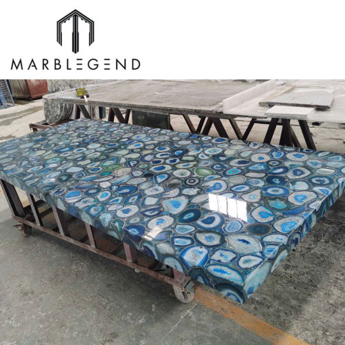 Factory price translucent blue agate table semi-precious stone crystal agate countertop