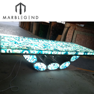 Factory price translucent blue agate table semi-precious stone crystal agate countertop